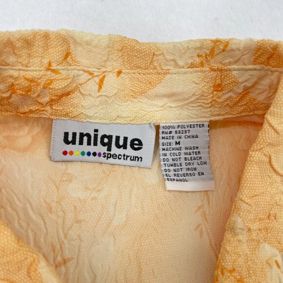 Vintage Y2K Unique Spectrum Crinkle Floral Shirt Ruched Tie Sleeve Orange M - Picture 3 of 9